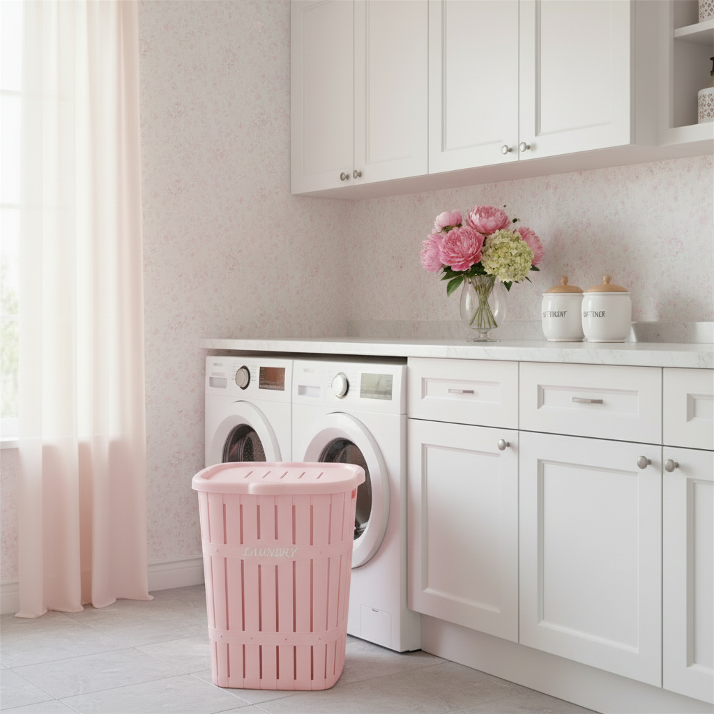 Bamboo Laundry Basket Pink Powder