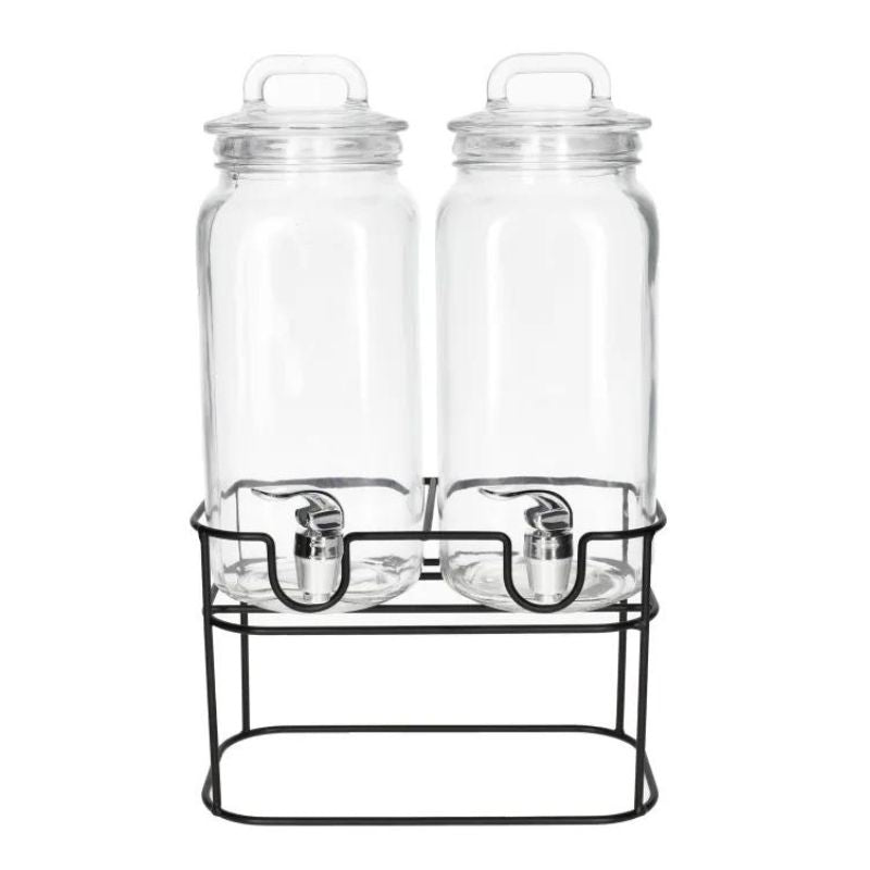 2 Pcs Glass Dispenser With Black Iron Stand 2300ml
