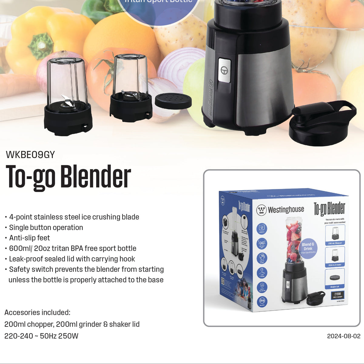 To-go blender base with two blending cups and shaker lid