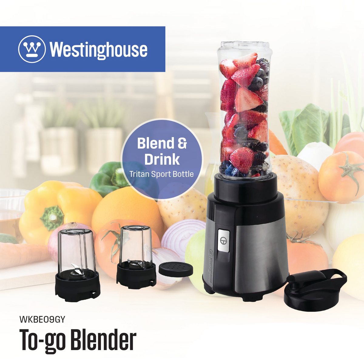 Westinghouse To-go blender with blending cup holding fruit
