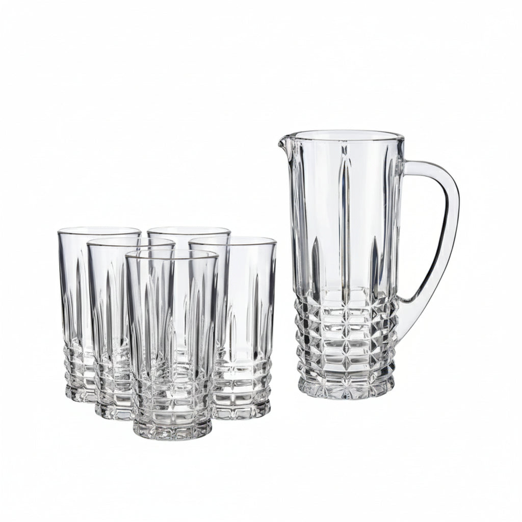 Water Serving Jug 1L With Glass 250ml (Set of 6)