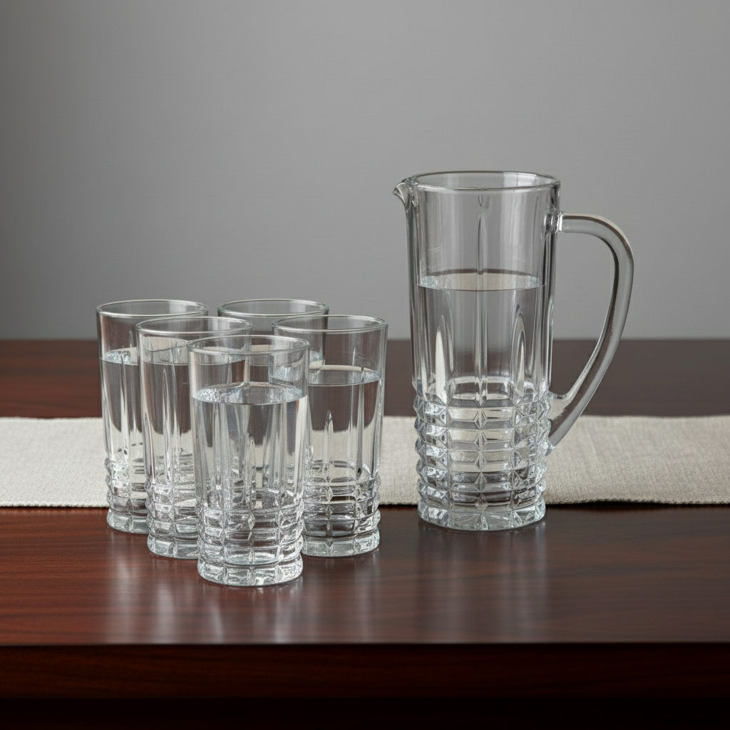 Water Serving Jug 1L With Glass 250ml (Set of 6)