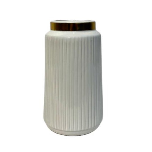 Ceramic Flower Vase White & Gold