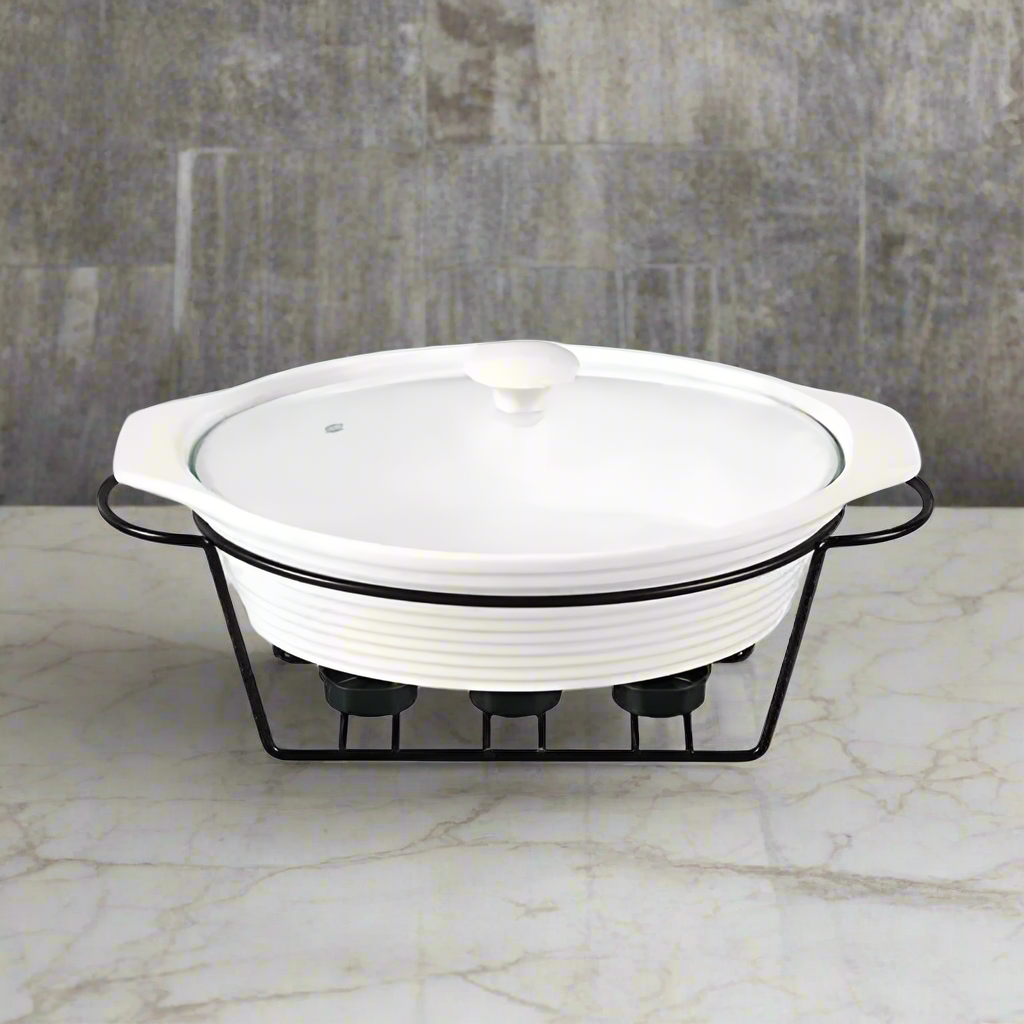 Oval Burner Dish With Stand Large
