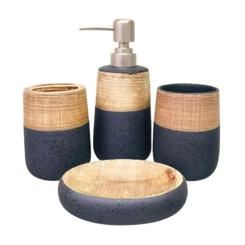 Bathroom Set Bamboo Black Round (Set of 4Pcs)