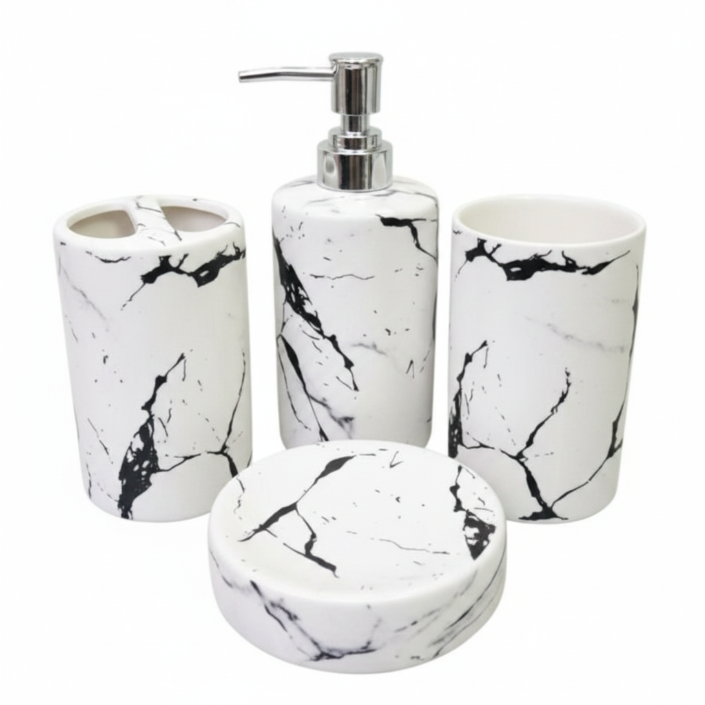 Bathroom Set White Marble (Set of 4Pcs)