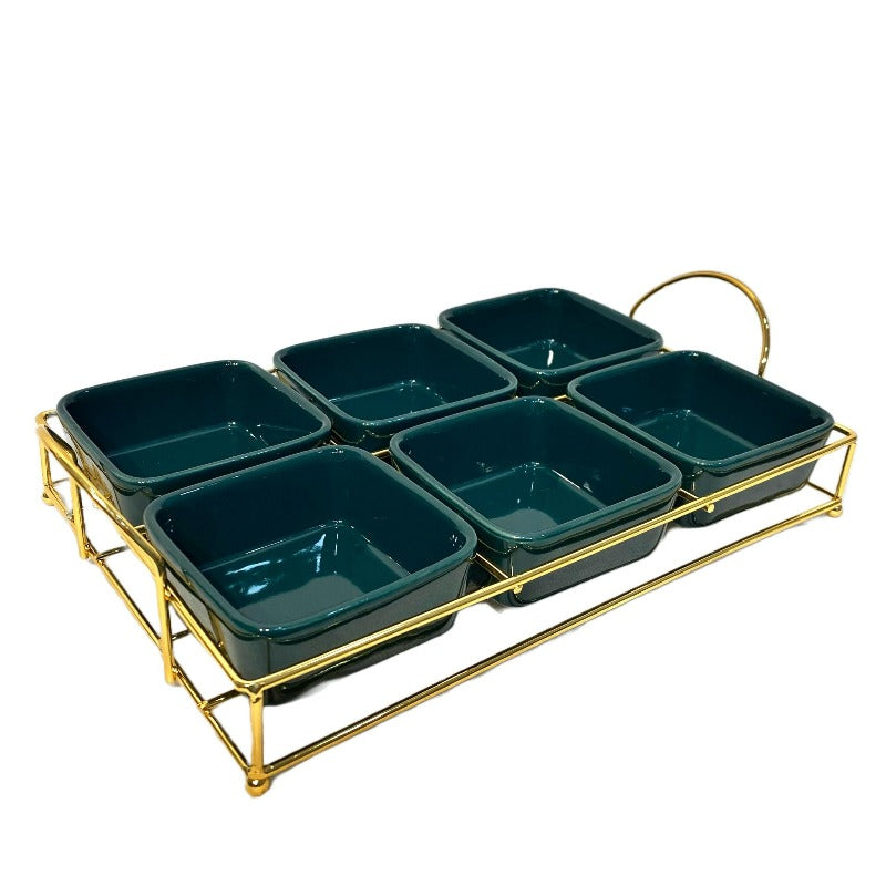 6-Division Dry Fruit Dish With Golden Stand