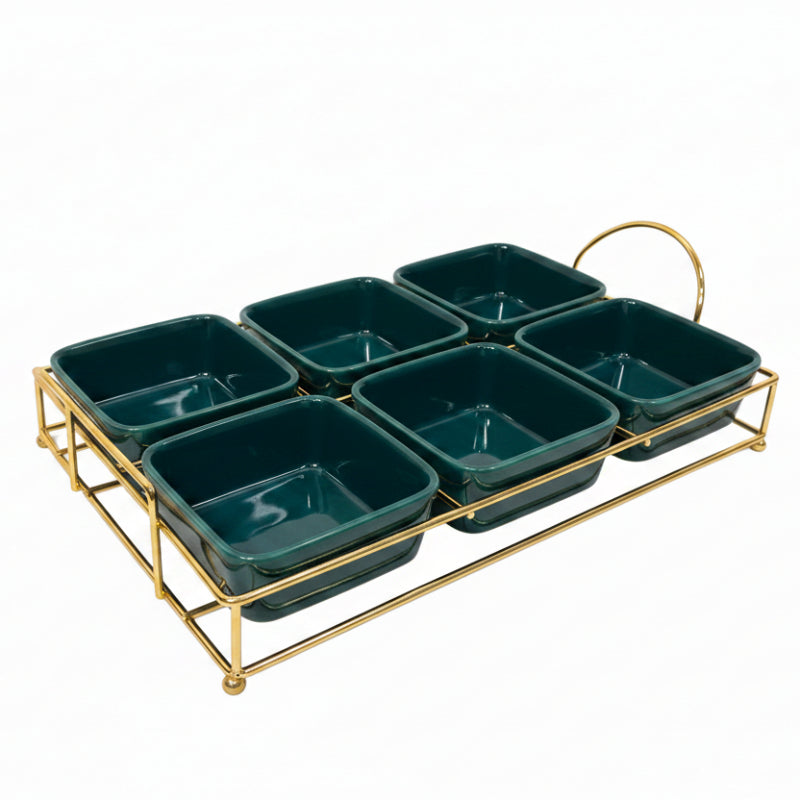 6-Division Dry Fruit Dish With Golden Stand