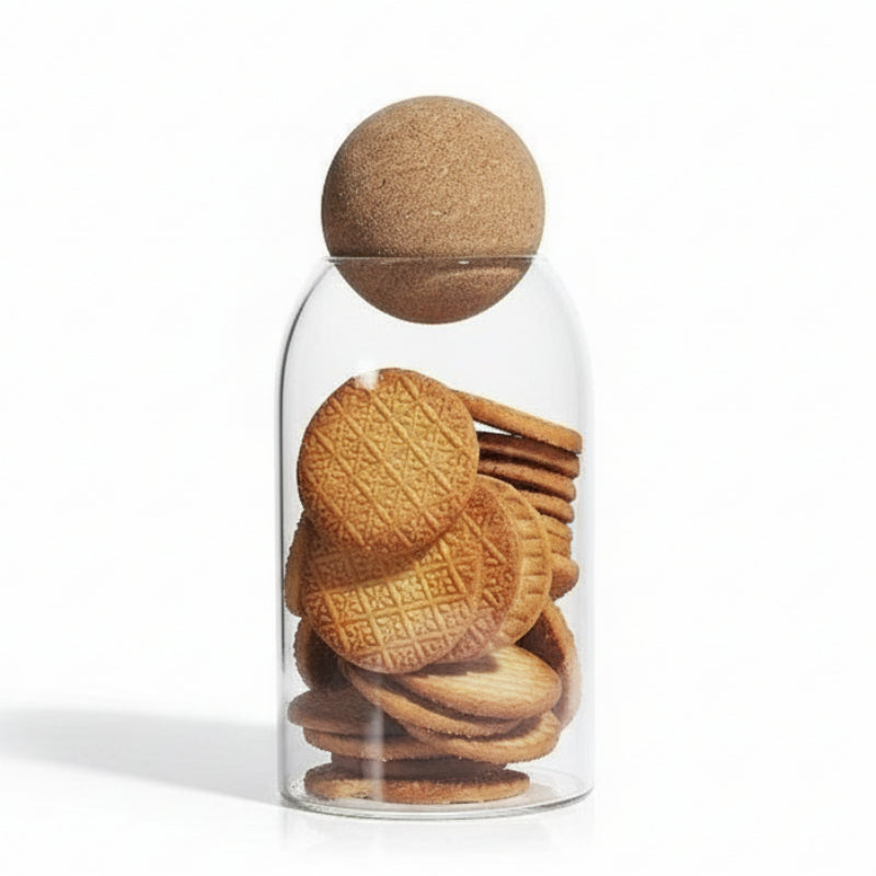 Glass Storage Jar With Wooden Cork Ball Lid 800ml