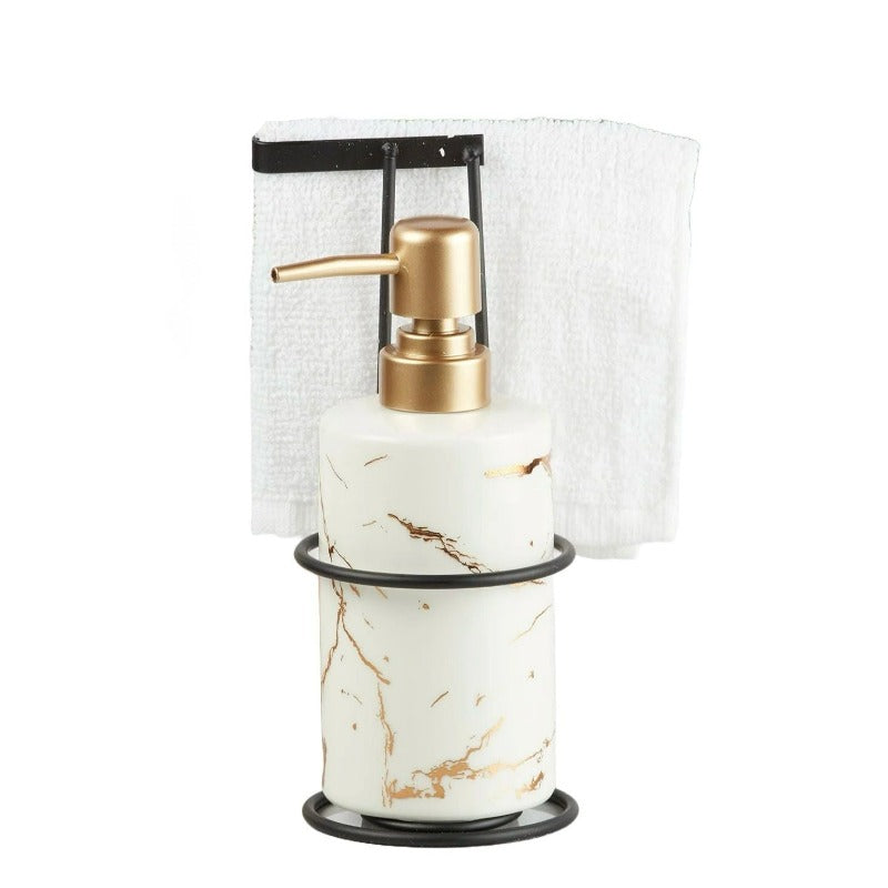 Marble Liquid Soap Dispenser With Black Stand by JB Saeed Studio Buy