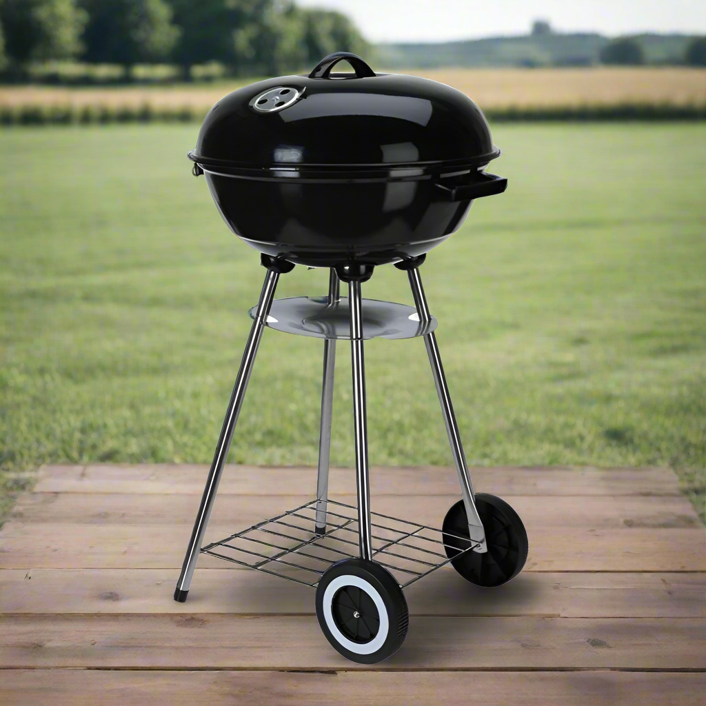Charcoal BBQ Grill On Wheels Black