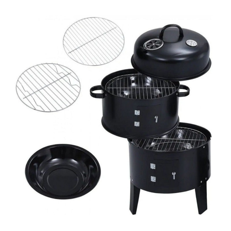 Charcoal BBQ Smoker Grill With Chimney Black