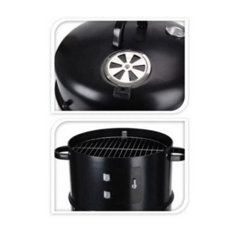 Charcoal BBQ Smoker Grill With Chimney Black