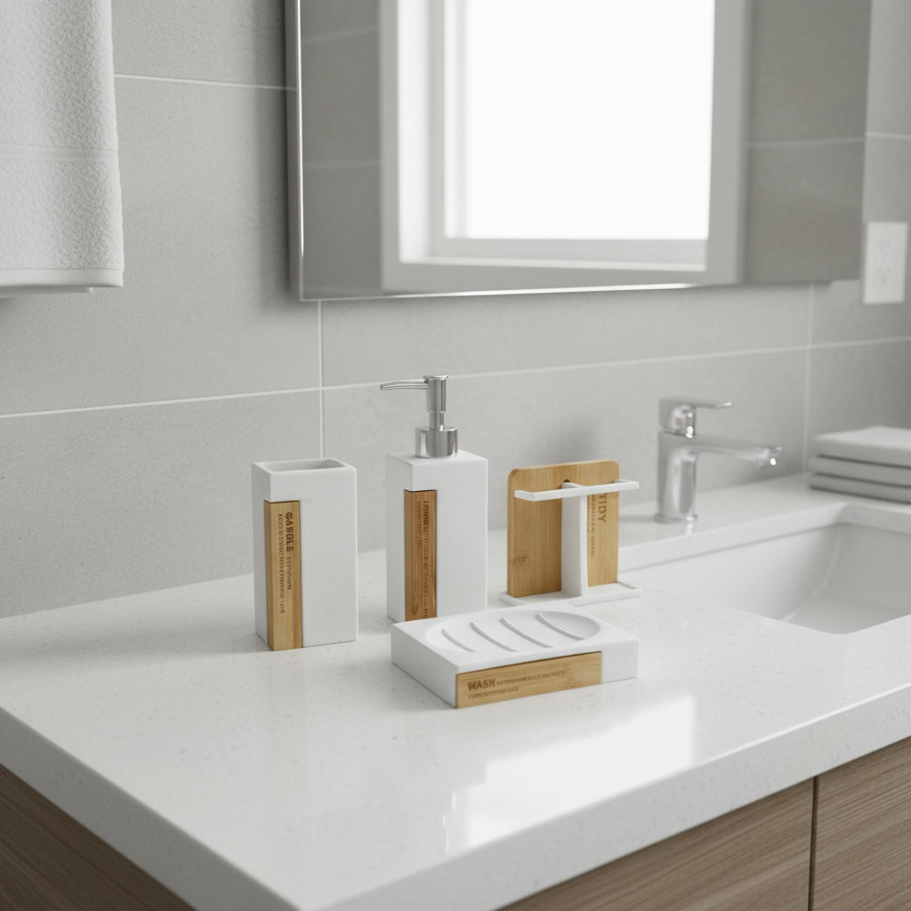 Bathroom Set White Wooden (Set of 4)