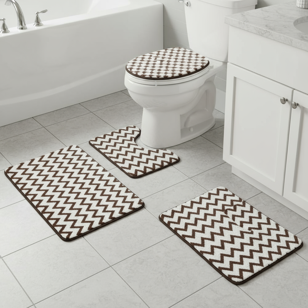Bath Mat Set 3Pcs Geo Brown