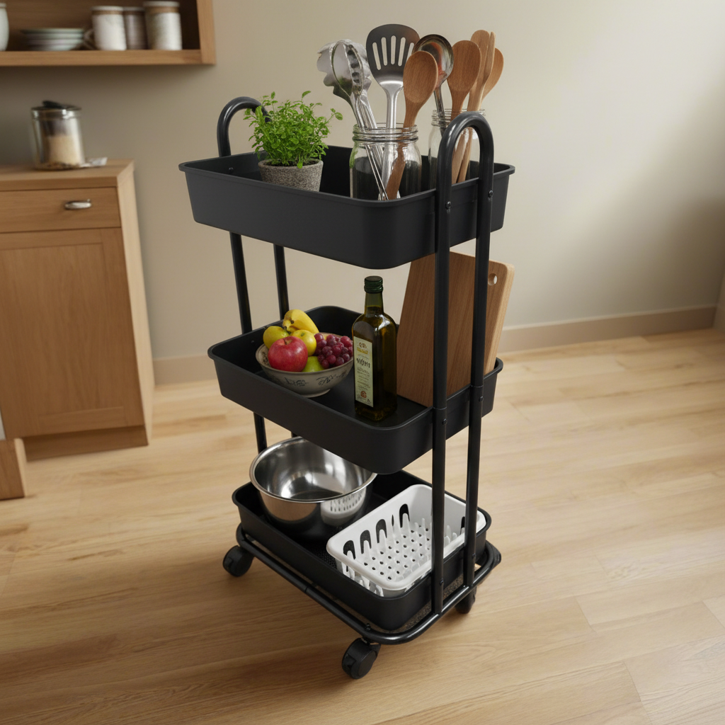 3 Tier Storage Trolley Black