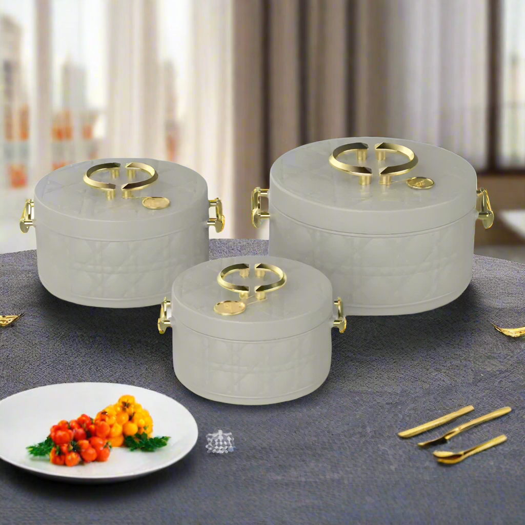 Food Warmer Hotpot Set Grey & Gold (Set of 3)