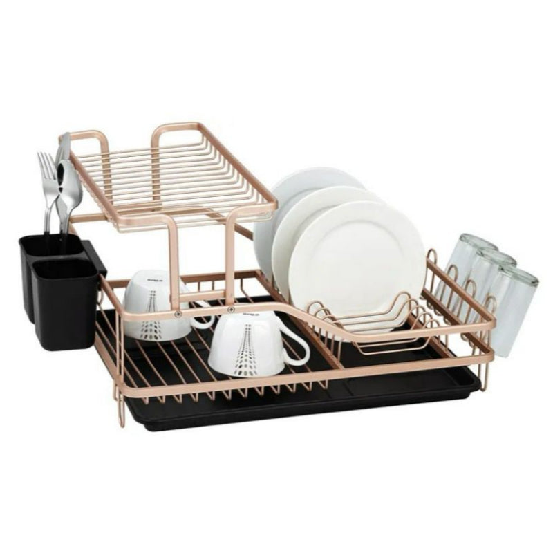 2 Tier Aluminum Dish Rack Draining Rose Gold