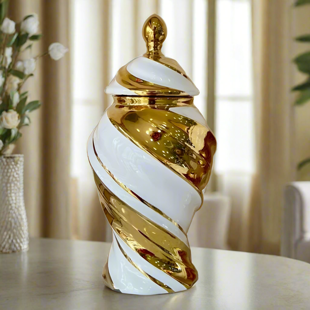 Ceramic Vase White & Gold