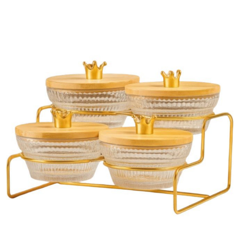 4-Division Dry Fruit Glass Bowls With Golden Stand