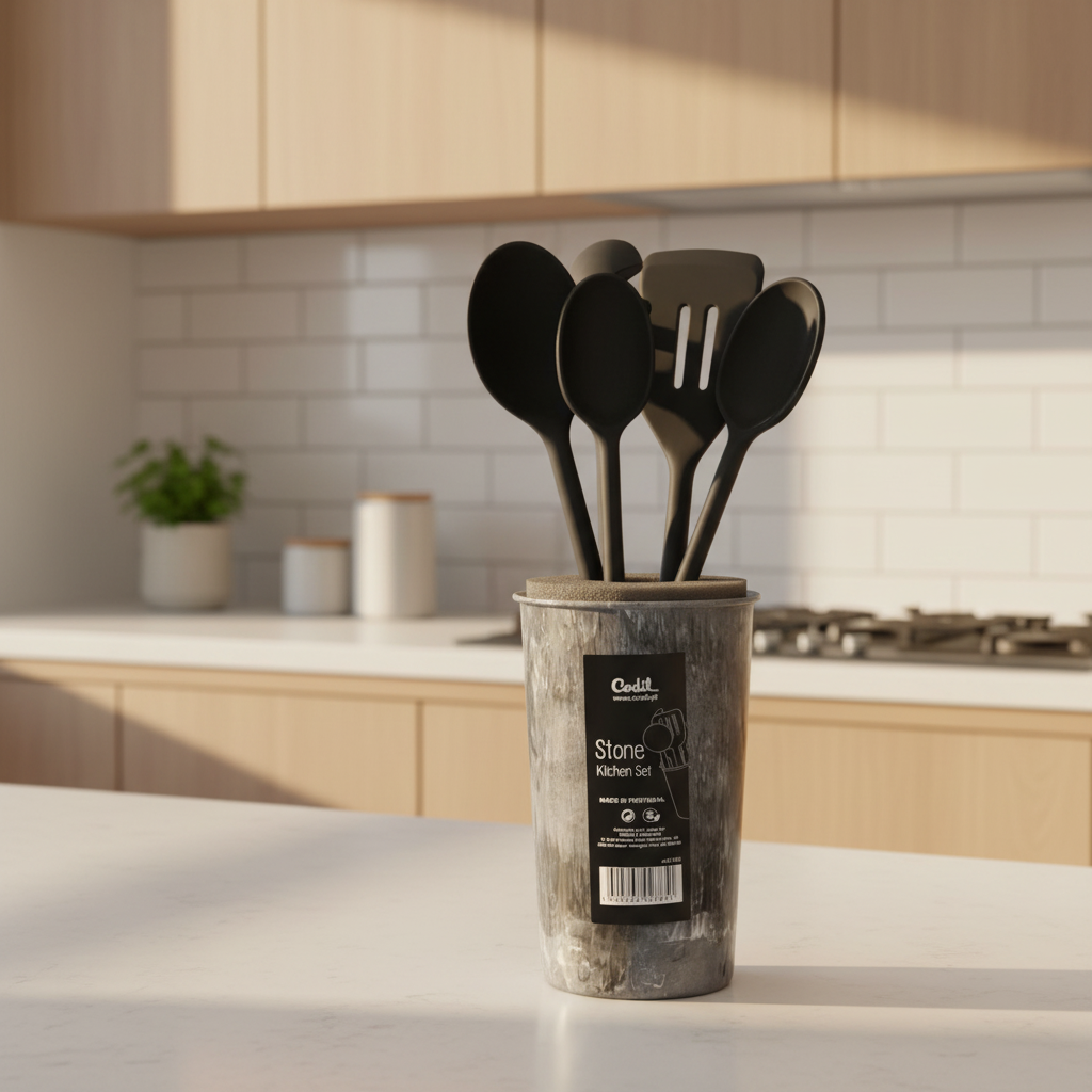Kitchen Utensils Set With Holder Stone Design