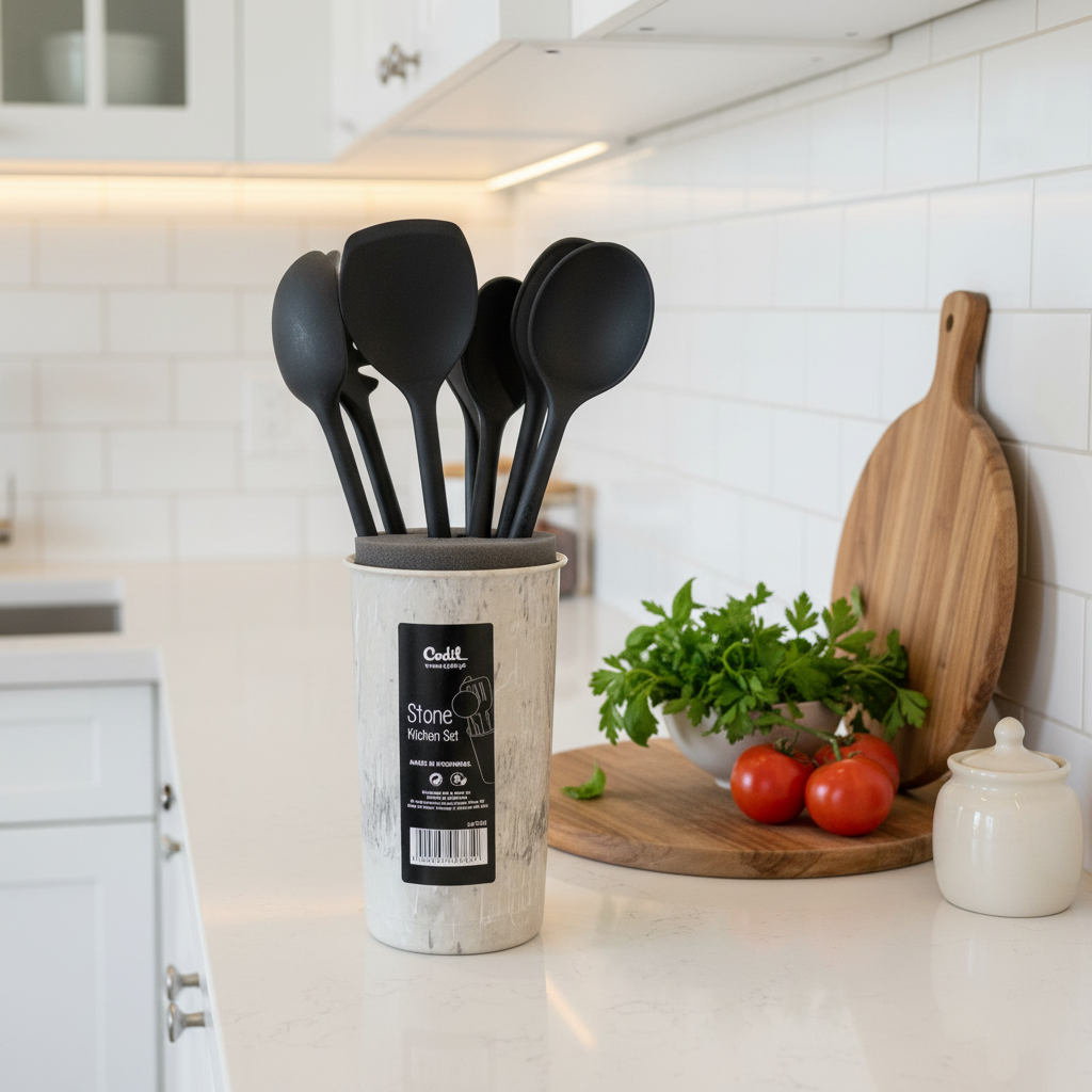 Kitchen Utensils Set With Holder Stone Design