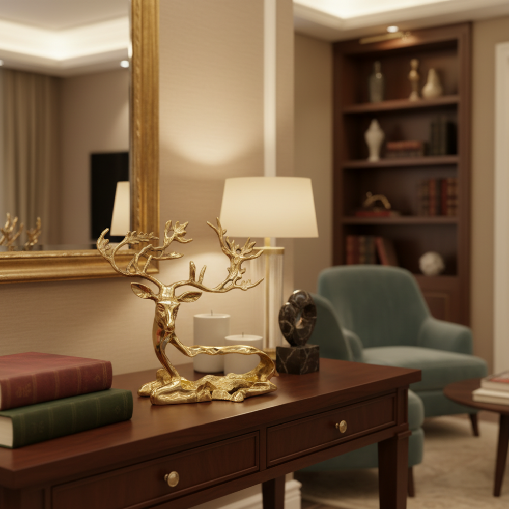 Decorative Metal Deer Sculpture Gold