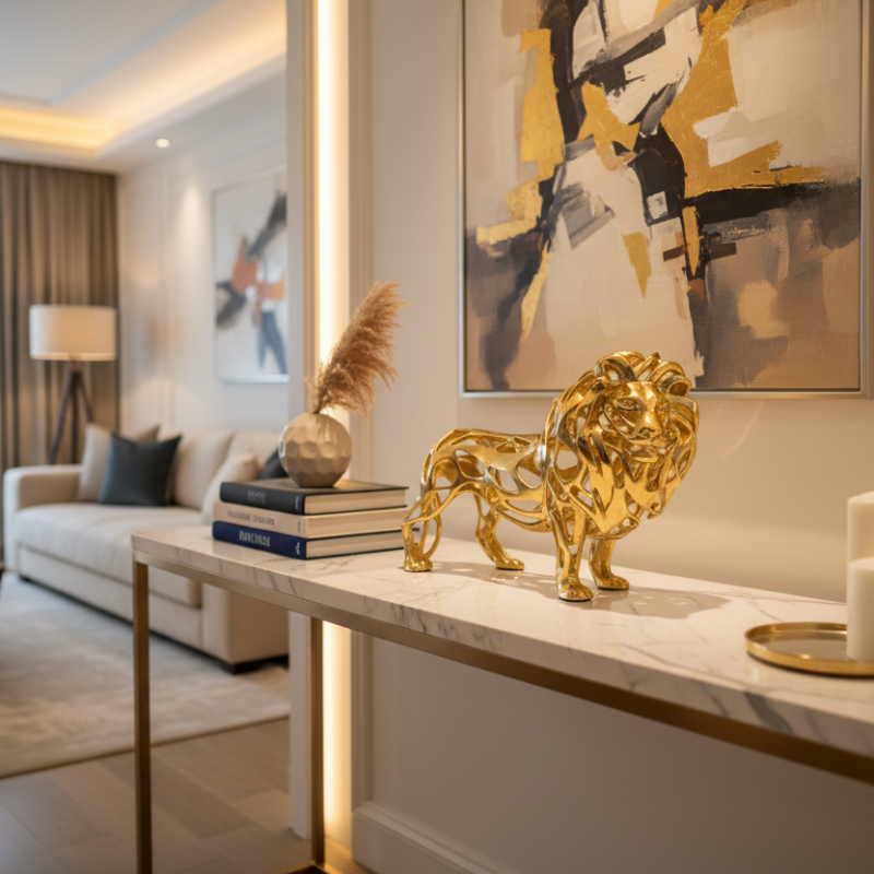 Decorative Metal Lion Sculpture Gold