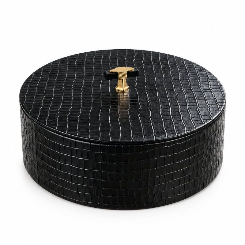 PU Leather Round Roti Box Black
