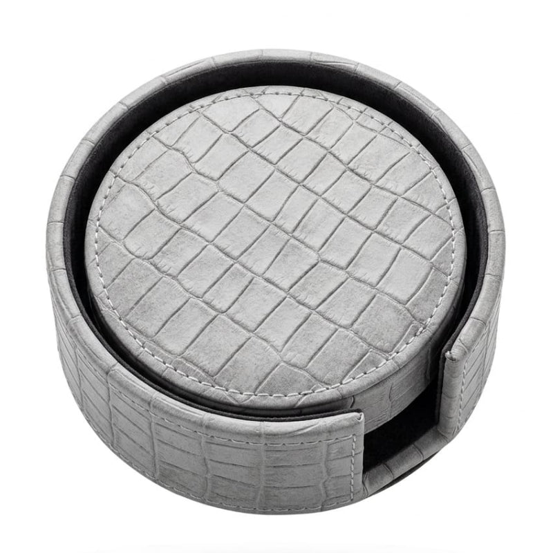 PU Leather Round Tea Coaster Grey (Set of 6)