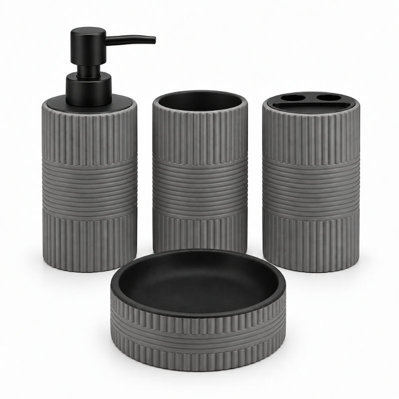 Ceramic Bathroom Set Ribbed Grey (Set of 4 Pcs)