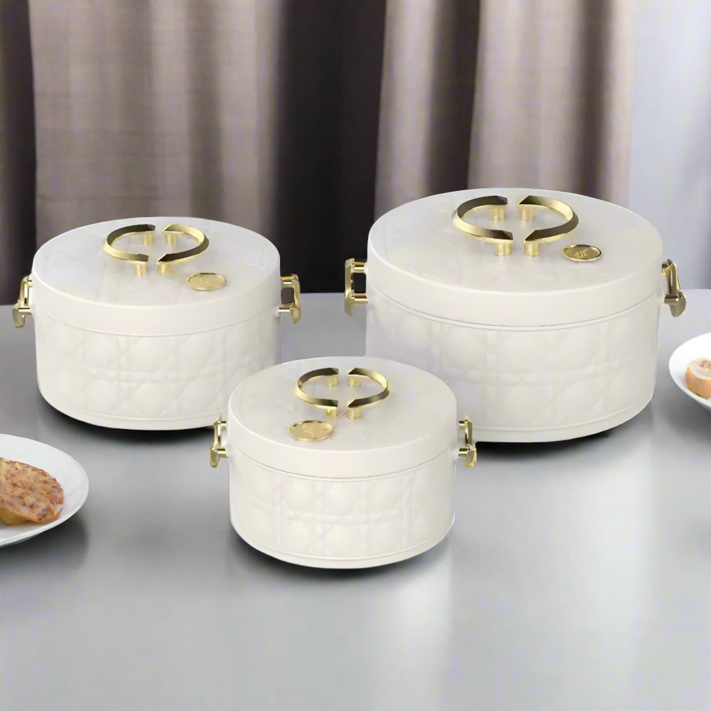 Food Warmer Hotpot Set White & Gold (Set of 3)