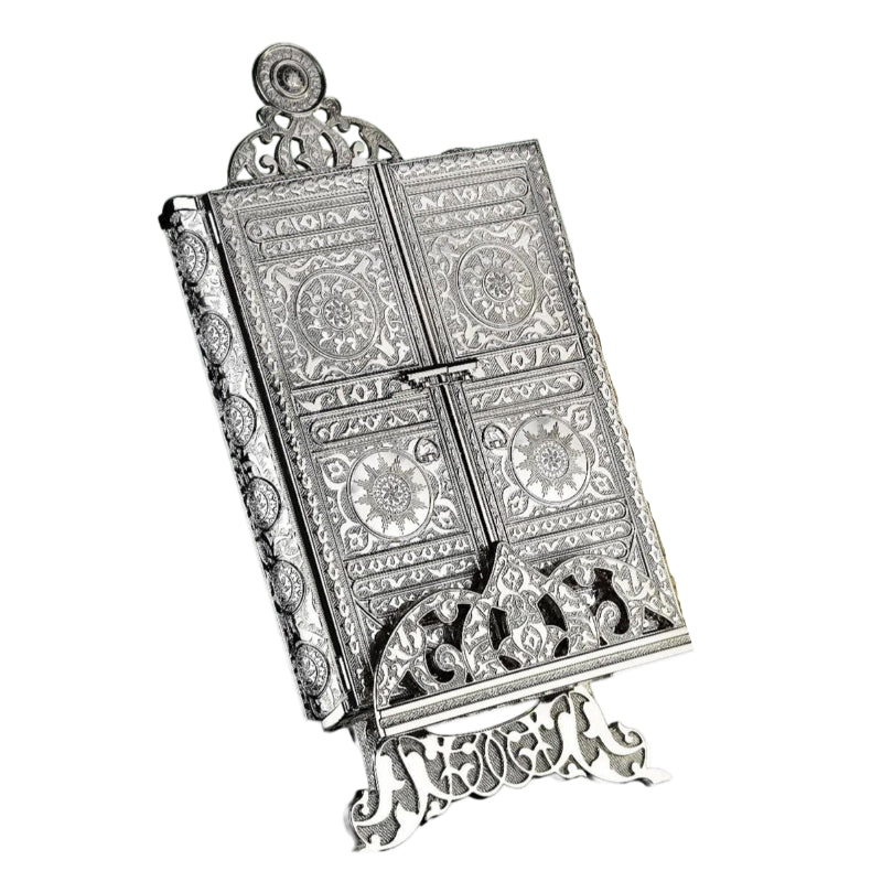 Holy Quran Box With Holder Silver