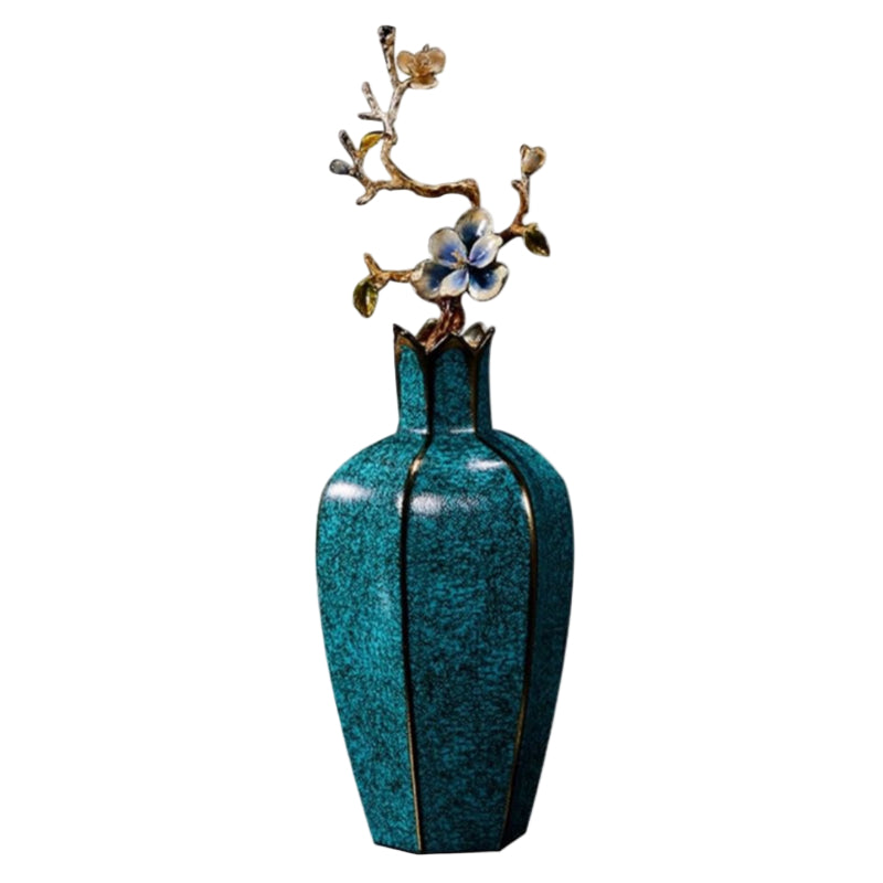 Cylindrical Ceramic & Alloy Vase Aqua