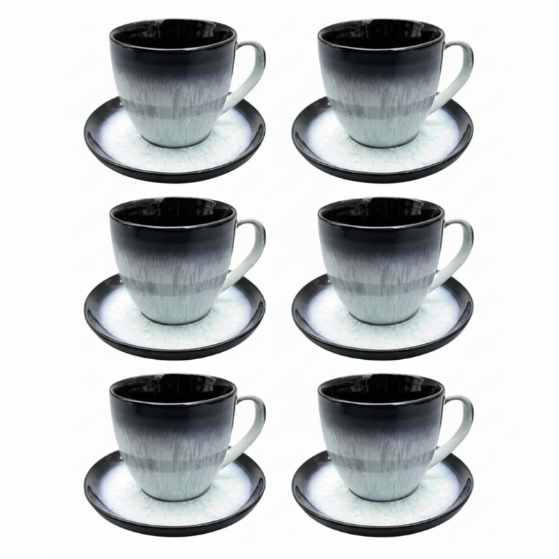 Cup & Saucer Black & Charcoal 300ml (Set of 6)