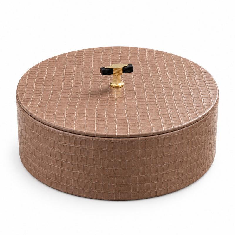 PU Leather Round Roti Box Light Brown