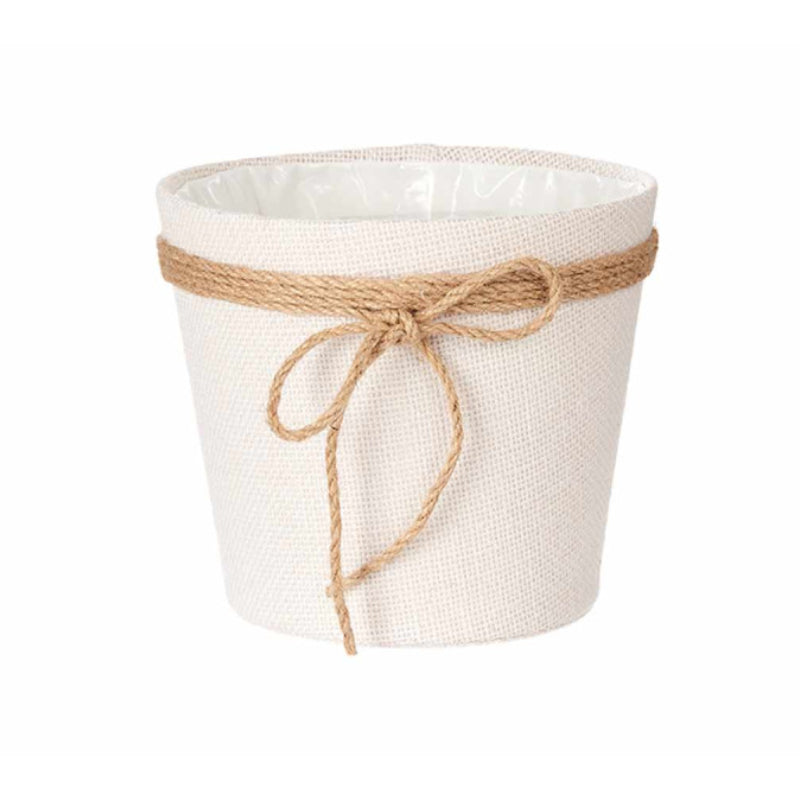 White Fabric Flower Pot With Bow