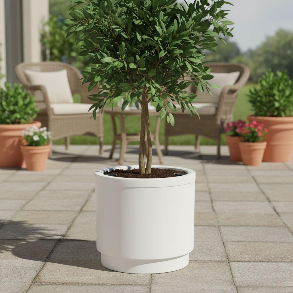 White Plastic Flowerpot With Water Reserve 26cm