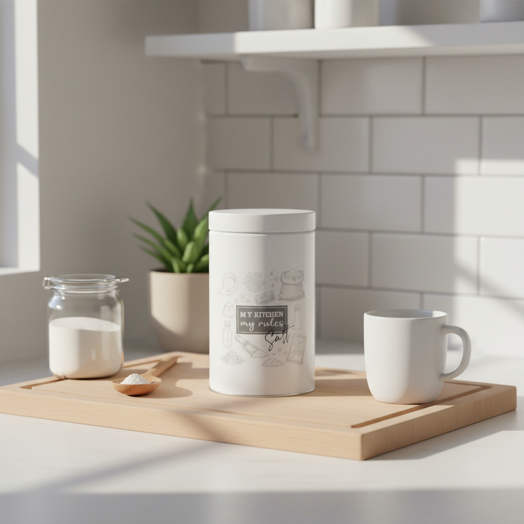 White Round Tin Salt Can