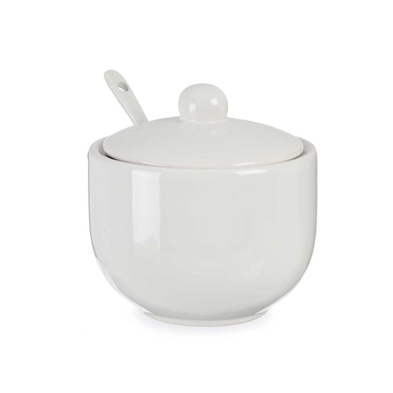 White Sugar Bowl With Spoon