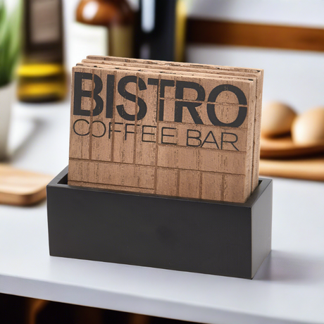 Wooden Coaster Set With Holder (Set of 4)