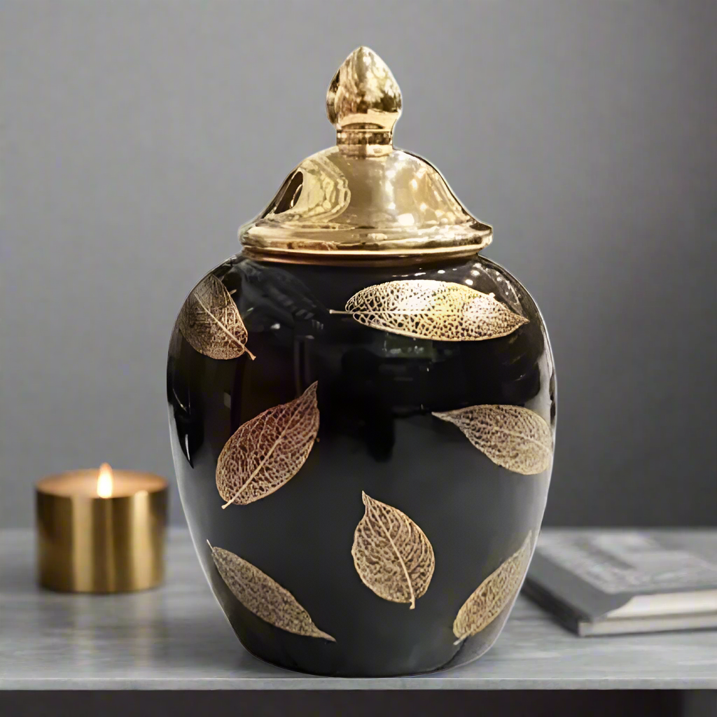 Ceramic Vase Floral Black & Gold