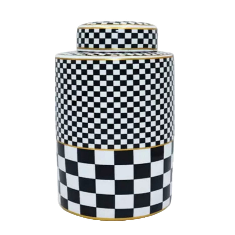 Ceramic Vase Checkered White & Black