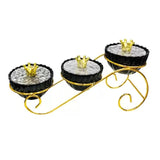 3 Condiment Sets With Gold Stand