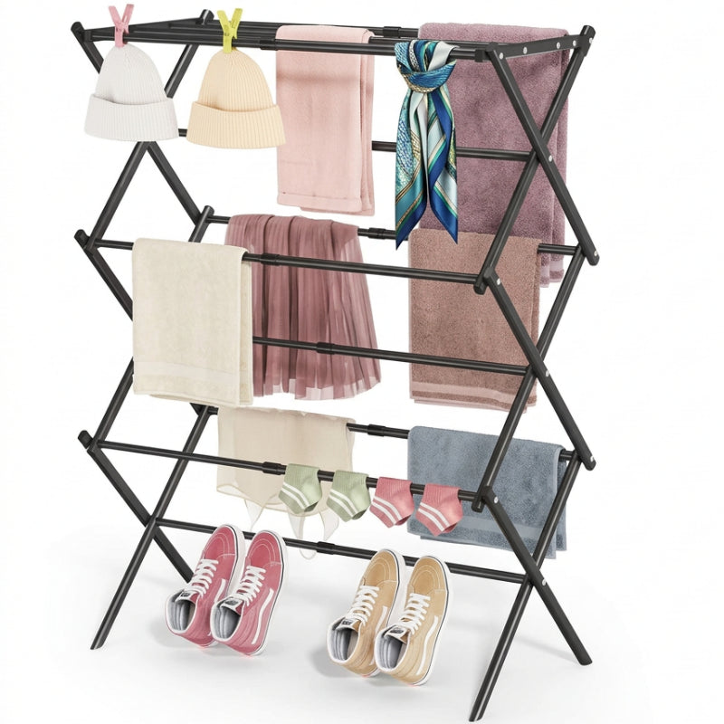 Foldable 3 Tier Cloth Dryer Black Metal/Steel