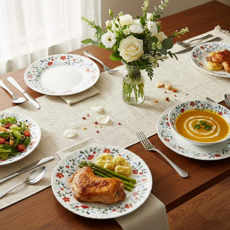 Danny Home Dinner Set 18pcs Floral White