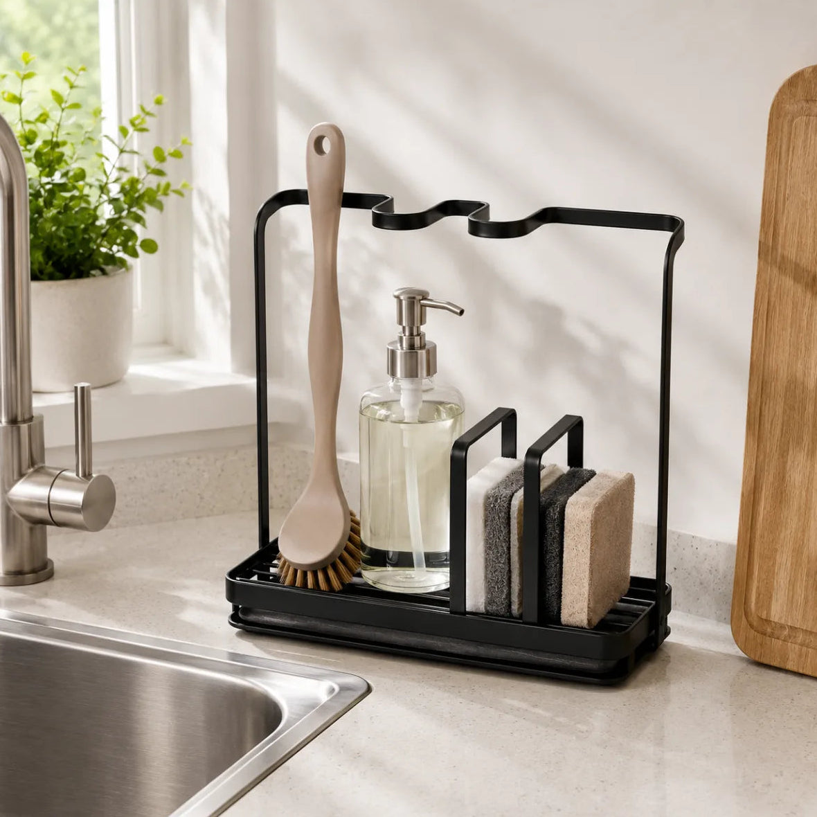 Sink Caddy Rack With Drip Tray Black