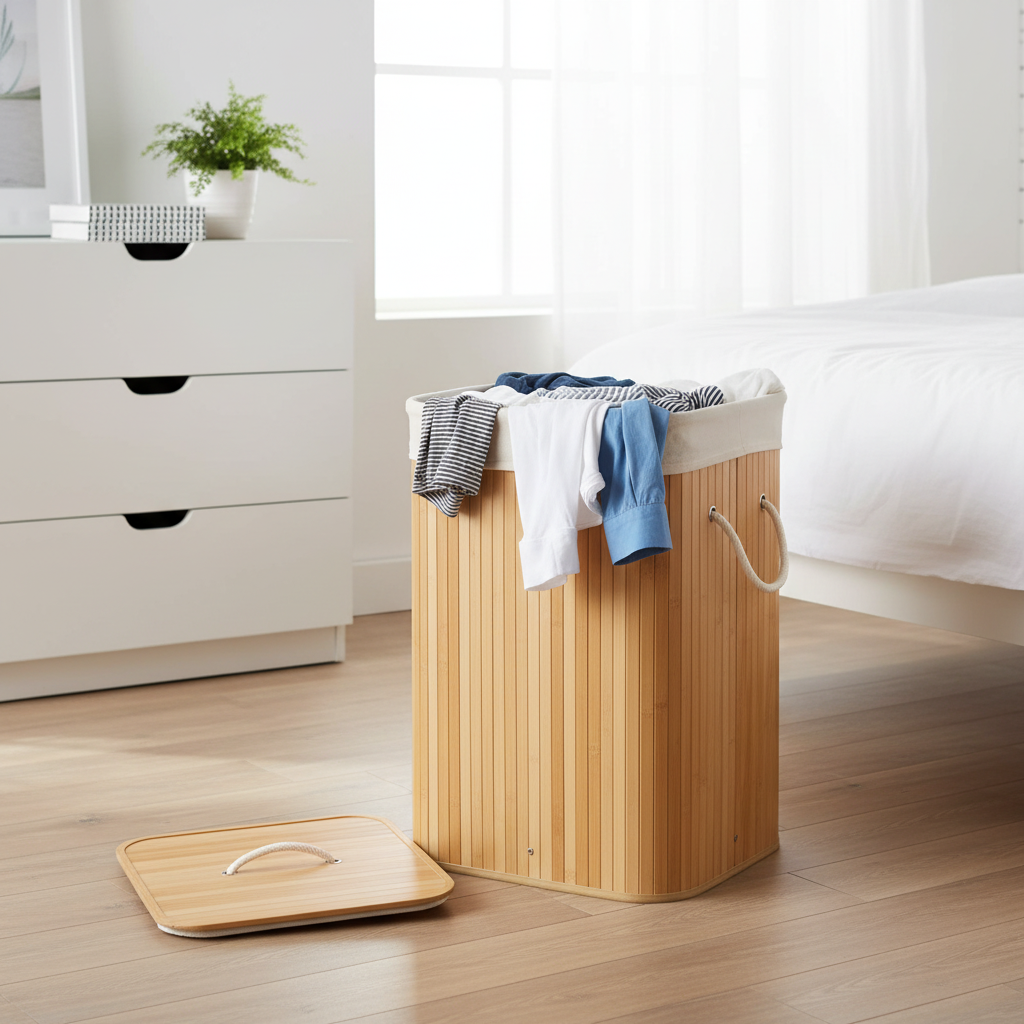 Rectangular Bamboo Laundry Basket