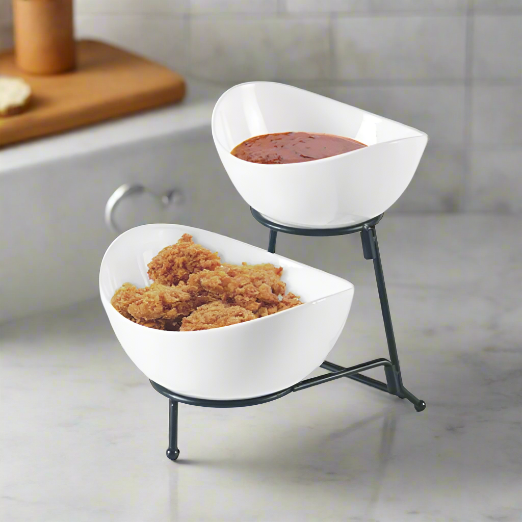2 Tier Oval Bowl With Holder