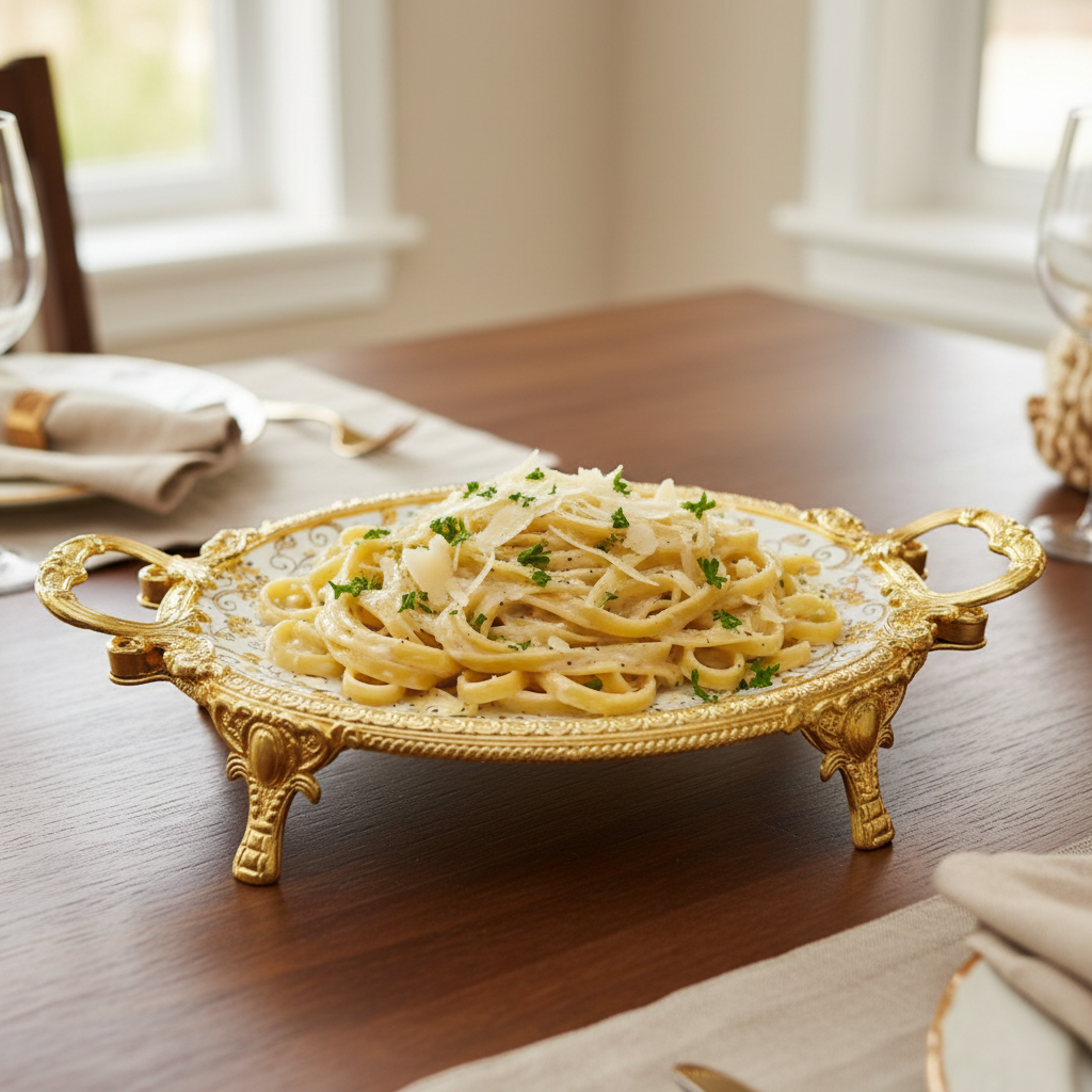 Royal Bloom Serving Platter White & Gold 34x6 cm